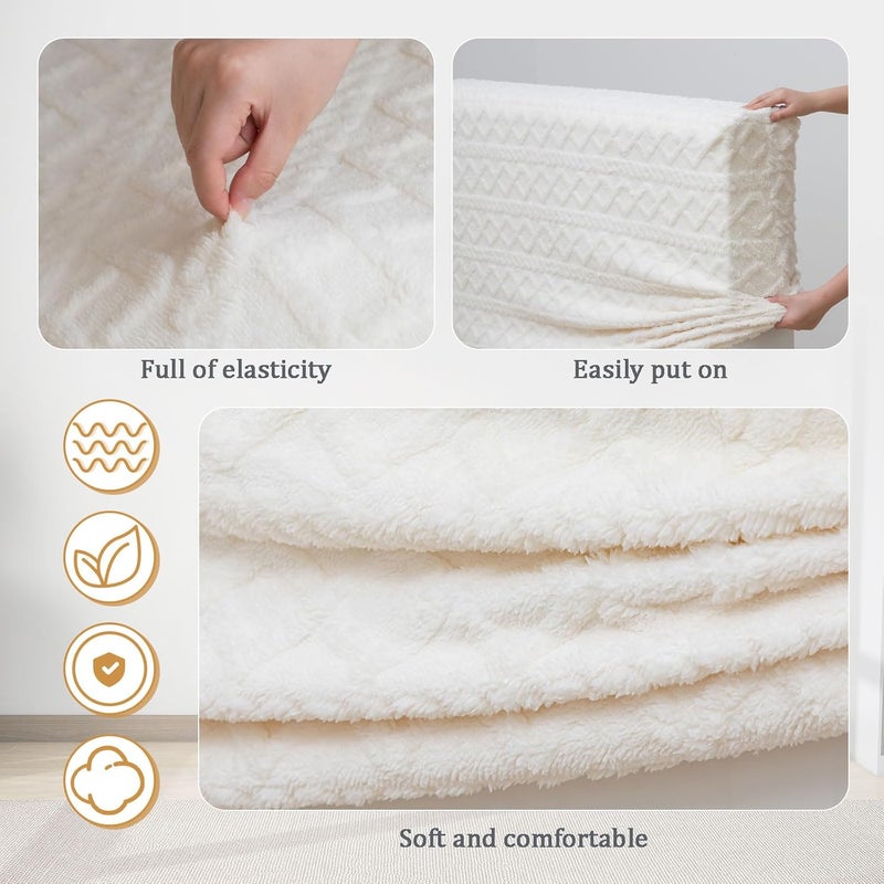 Gilprop Bed Headboard Cover Stretch Jacquard Bed Head Board Slipcover Dustproof Protector Velvet Cover for Bedroom Decor (White Full Headboard 47"-55") - Image 3